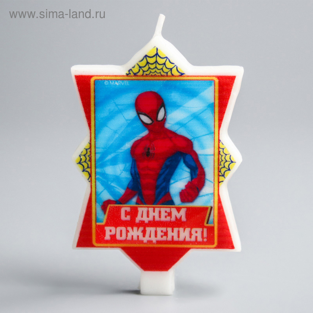РАСПРОДАЖА Свеча в торт "С Днем Рождения", Человек-паук, 8 х 16.5 см.