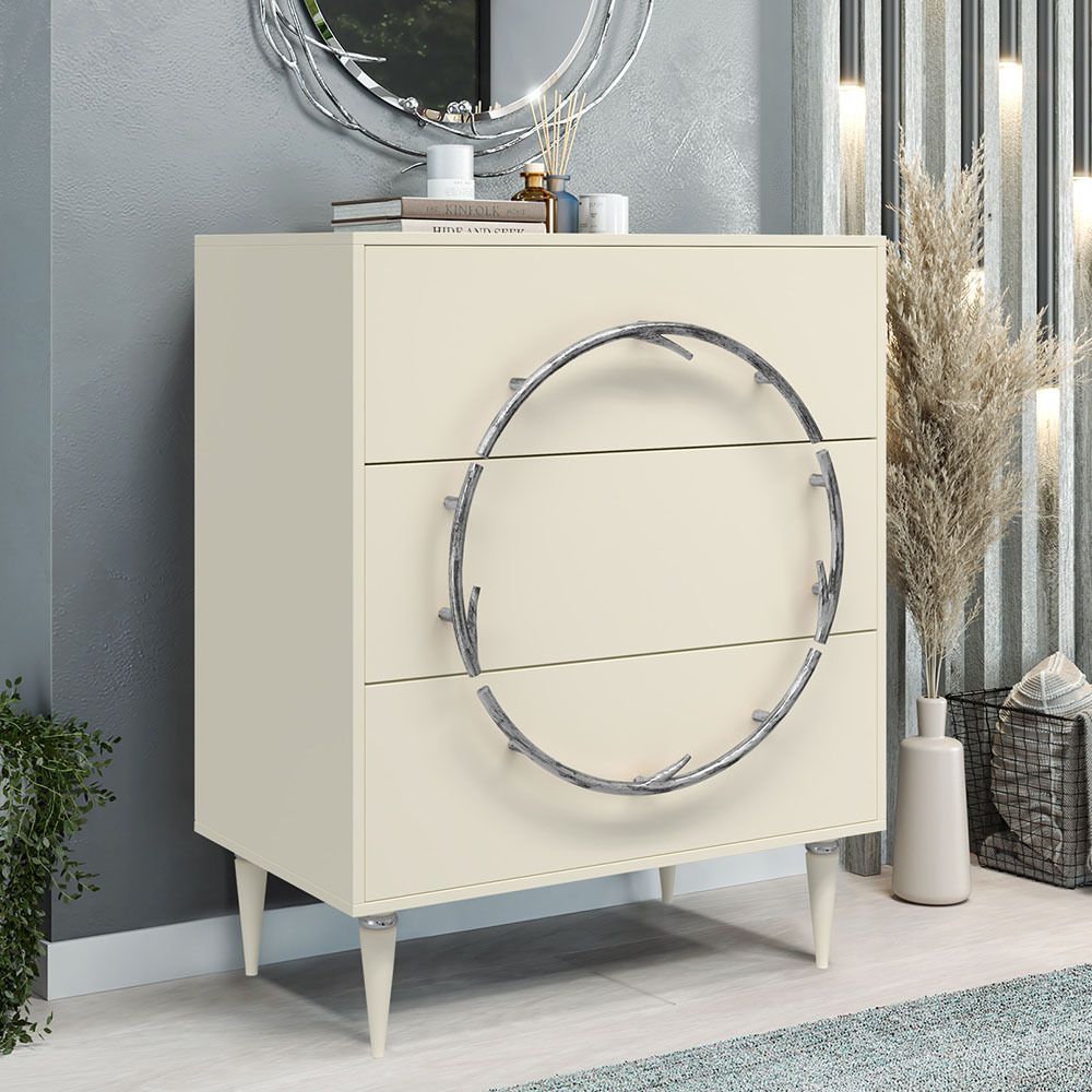 Комод Арт Колор matte Классик Сильвер с 3 ящиками Кремовый белый матовый