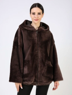 Дубленка зимняя двухсторонняя шуба с капюшоном