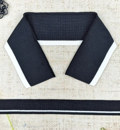 Комплект воротник ш. 7 см, д. 45,5 см + подвяз ш. 3 см, д. 130 см, чёрный с белым