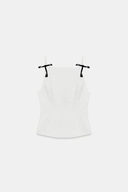 ZARA ТОП НА БРЕТЕЛЯХ С БАНТИКАМИ, БЕЛЫЙ