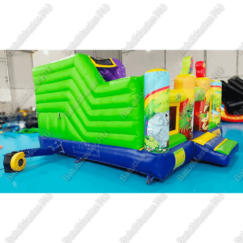 Надувной батут "Попугайчики" со скалодромом, 4.6x4.3x2.8 м