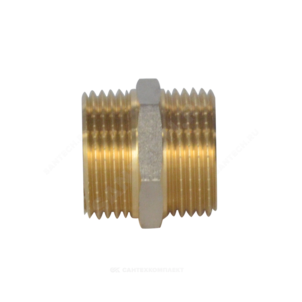 Ниппель латунь никель Ду 32 (1 1/4") НР 9022 ГОСТ 32585-2013 Aquasfera 9022-04