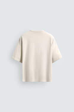 ZARA ФУТБОЛКА ИЗ ТКАНИ С ЭФФЕКТОМ ПОТЕРТОСТИ С НАДПИСЬЮ МАРКЕРОМ, ЭКРЮ