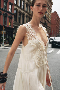 ZARA КОМБИНИРОВАННОЕ ПЛАТЬЕ, ЭКРЮ