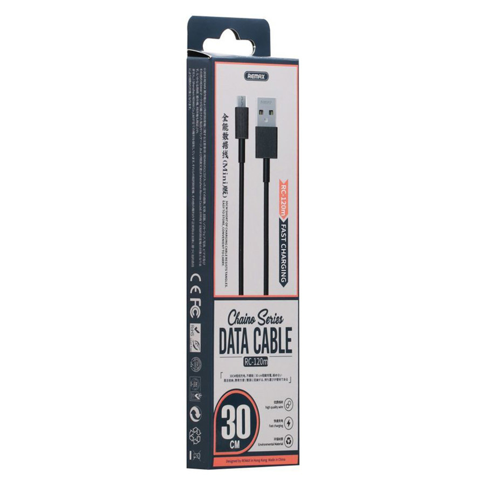 Кабель USB - MicroUSB Remax RC-120m (0,3 м.) Черный