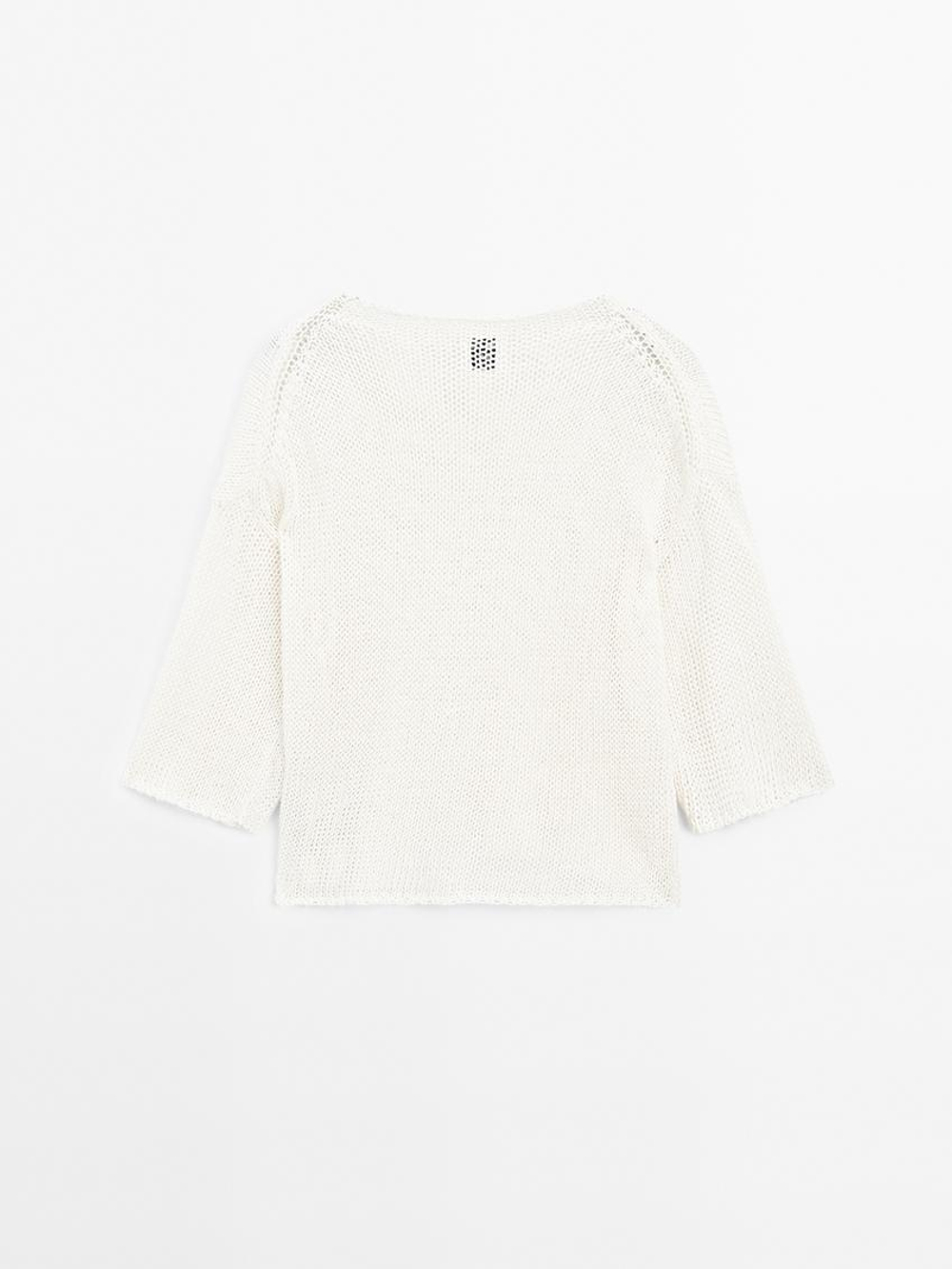 Massimo Dutti Свитер оверсайз с короткими рукавами - STUDIO, натуральный, кремовый