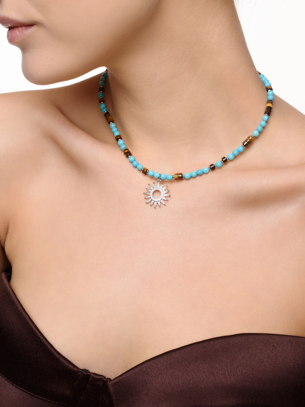 Чокер с турквенитом и тигровым глазом