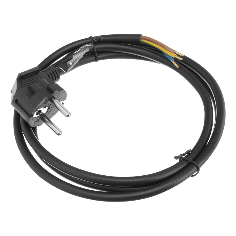 Шнур сетевой Energy Series, ПВС, 1,5 м, 3 x 1,5 мм, с неразборной вилкой, черный, Denzel