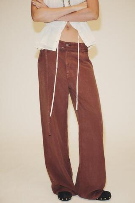 ZARA СТРУЯЩИЕСЯ БРЮКИ С РЕМНЕМ, ТЕРРАКОТОВЫЙ