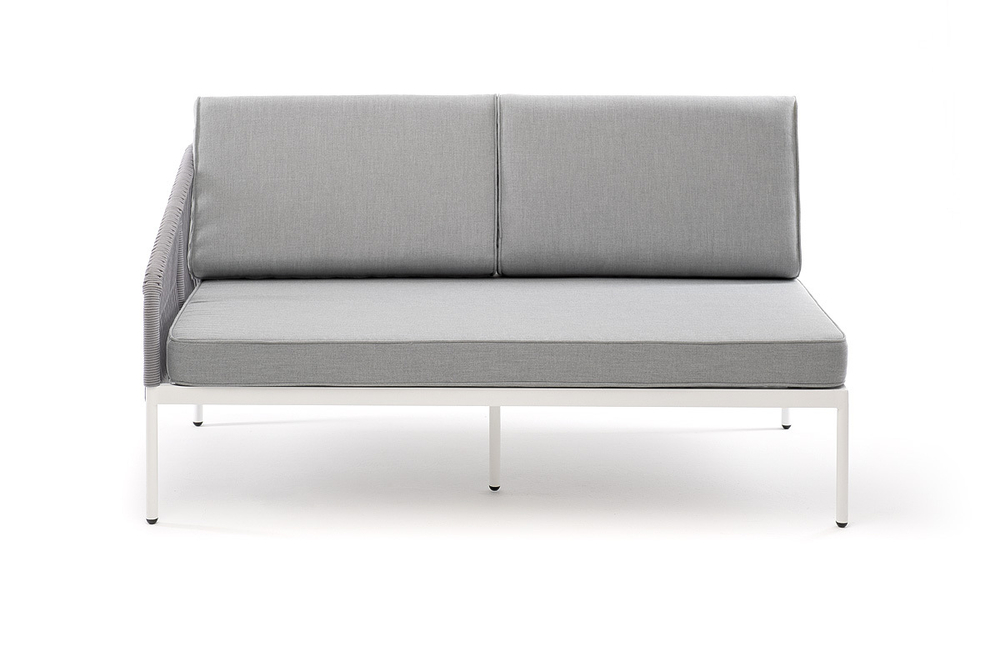 "Канны" правый модуль плетеный из роупа, каркас алюминий светло-серый (RAL7035) шагрень, роуп серый круглый, ткань серая 017