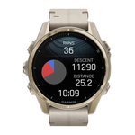 Спортивные часы Garmin fenix 8, 43 мм, AMOLED, кожаный ремешок цвета «известняк», силиконовый ремешок цвета «серый туман»/«тёмный песчаник» Золотистый безель из нержавеющей стали, AMOLED-дисплей. Кожаный ремешок и силиконовый ремешок с классическими застё