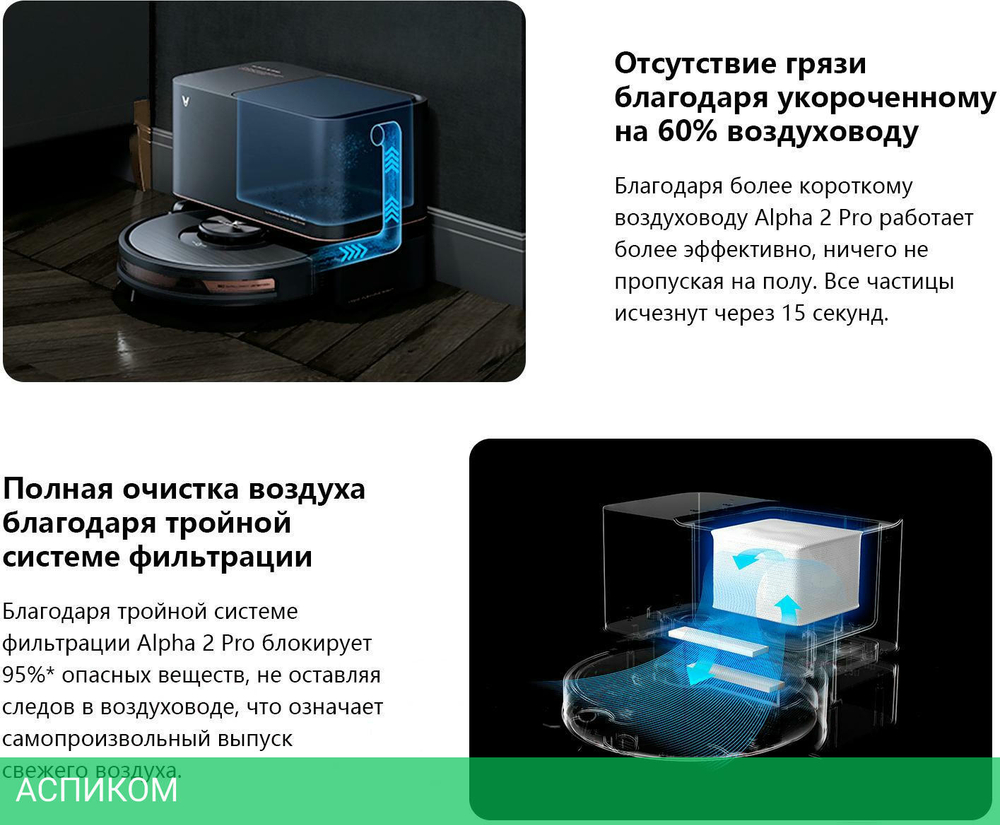 Робот-пылесос Viomi Alpha 2 Pro черный (V-RVCLMD40B)