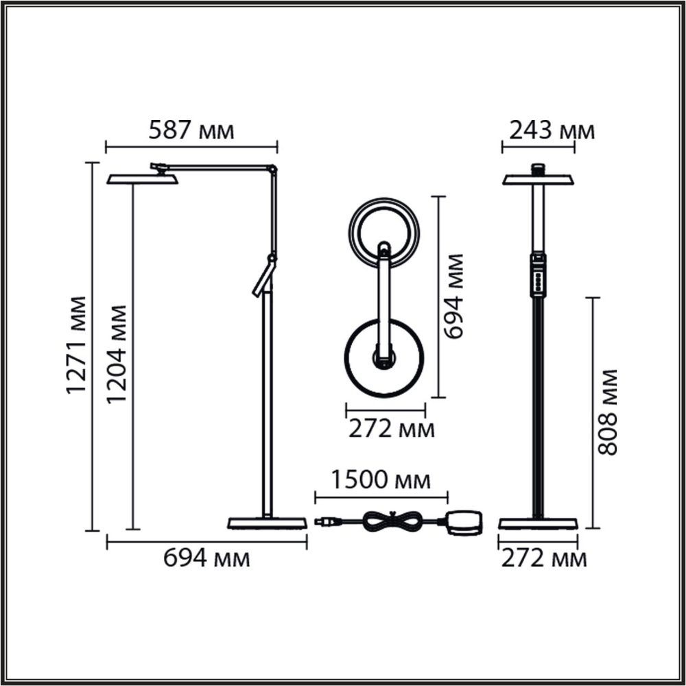 8332/15FL LEDIO LN26 458 темно-серый, металл/пластик Торшер LED 15W 3000/4000/6000K ССТ/диммер/LCD 220-240V GENRI