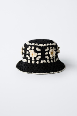 ZARA ПАНАМА С КРУЖЕВОМ КРОШЕ, ЧЕРНЫЙ