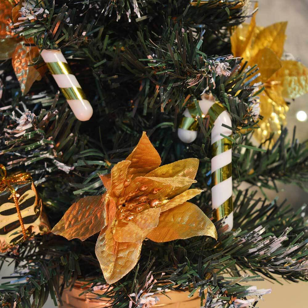 Елка настольная 40см в золотистой корзинке, с украшениями, МВ-19В1604M