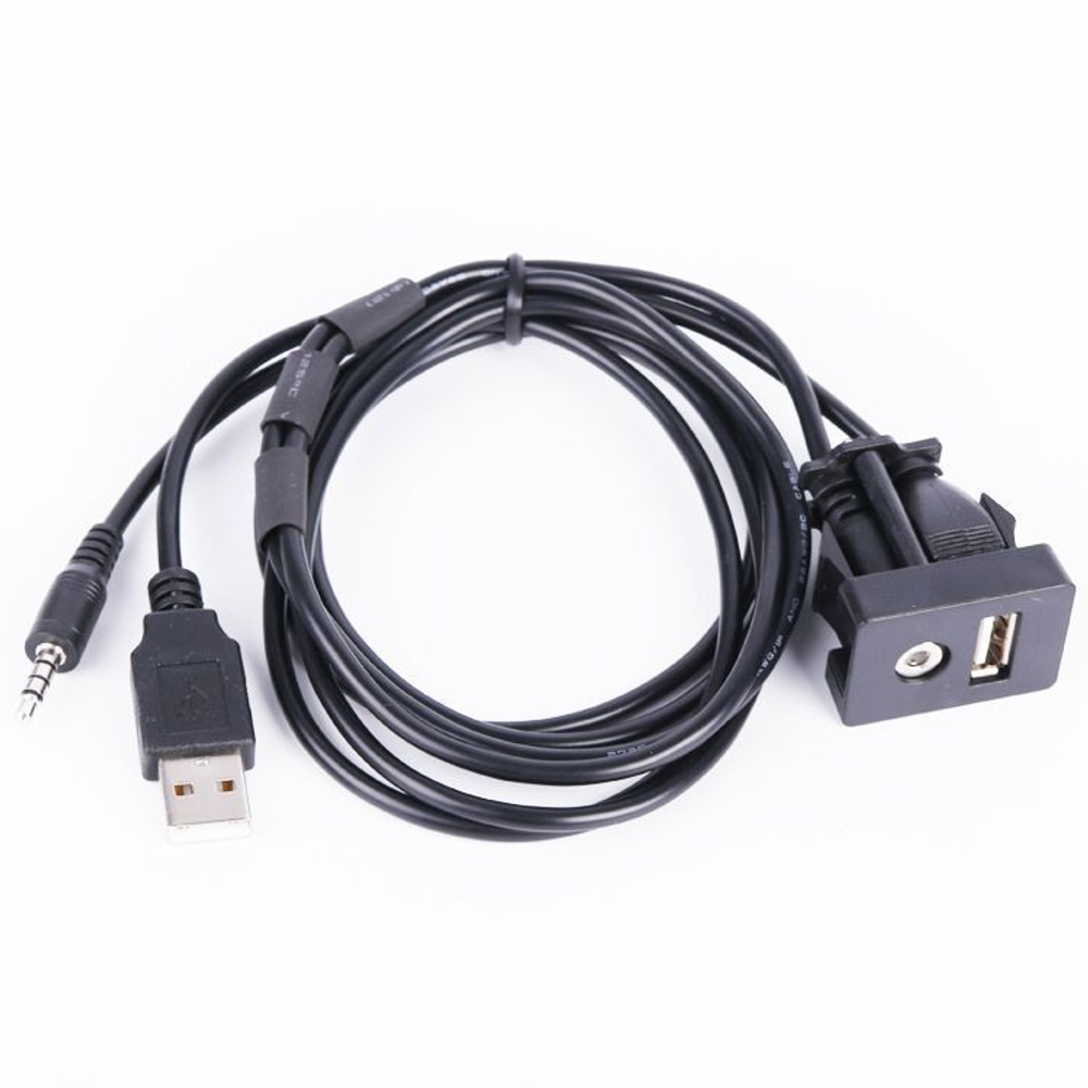 2-портовый комбинированный встраиваемый удлинитель USB2.0+jack 3,5(4pin) прямоугольный на защёлках1m