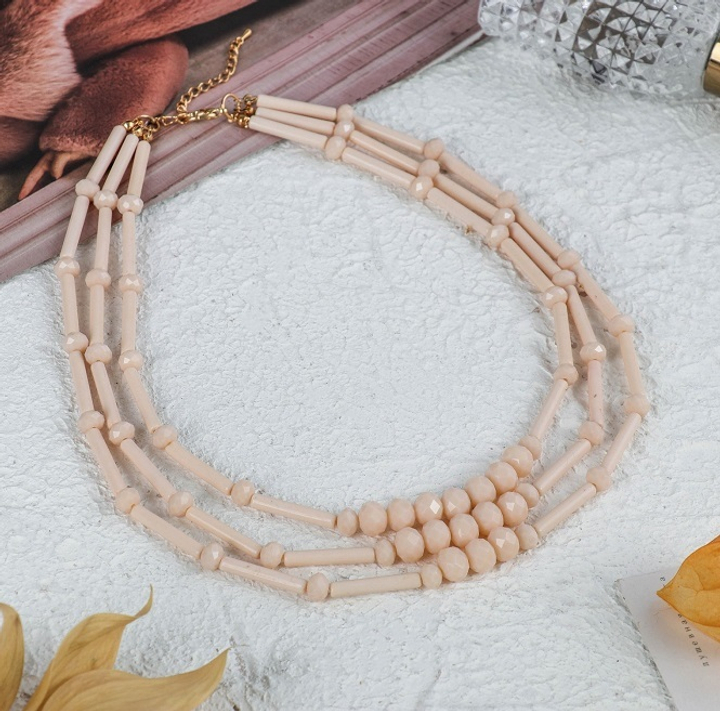 Бусы 3 нити Пастель, цвет бежевый, 45 см