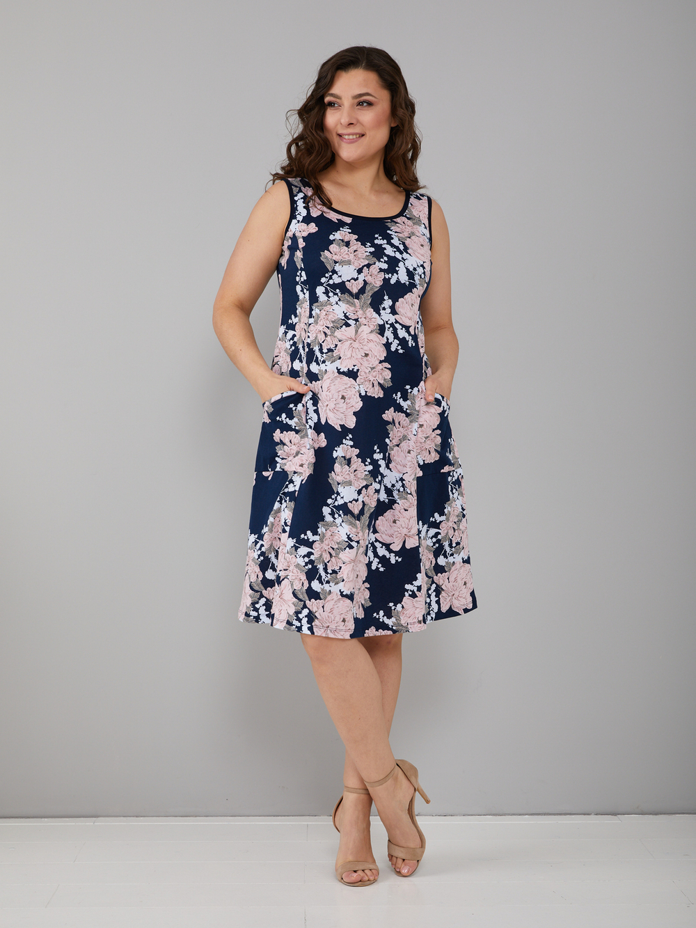 Платье П-012/тсиний-пудровыйпион