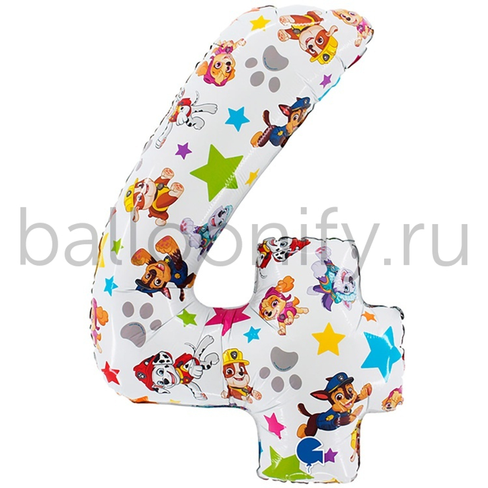 Шар ЦИФРА 4 Щенячий Патруль 26" 66 см