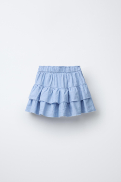 ZARA ЮБКА-ШОРТЫ ИЗ СМЕСОВОГО ЛЬНА С ВОЛАНАМИ, СИНИЙ