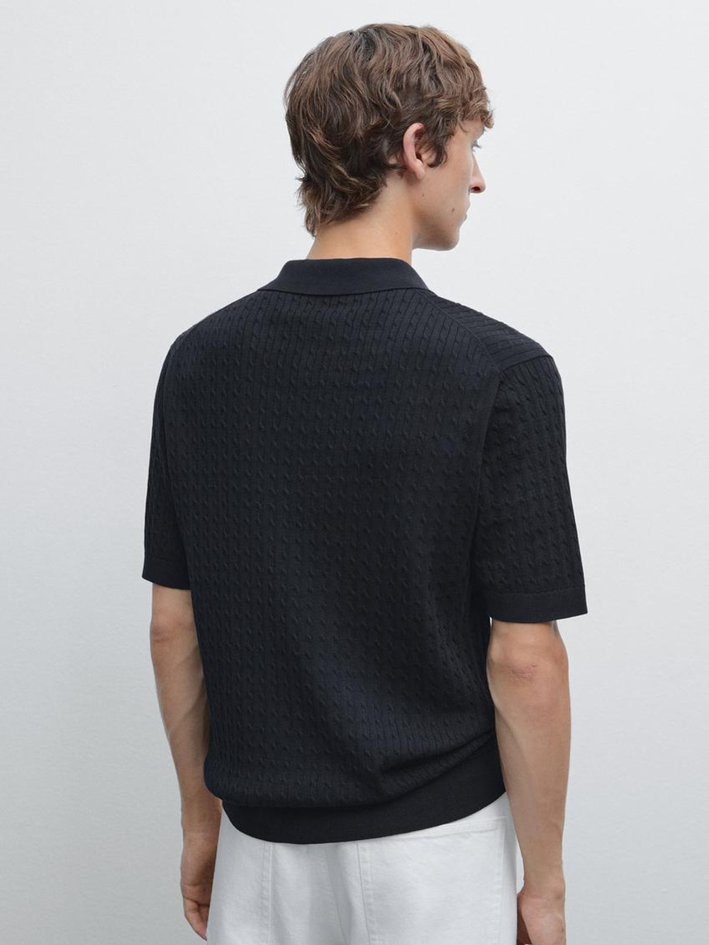 Massimo Dutti Трикотажная футболка с воротником поло, темно-синий