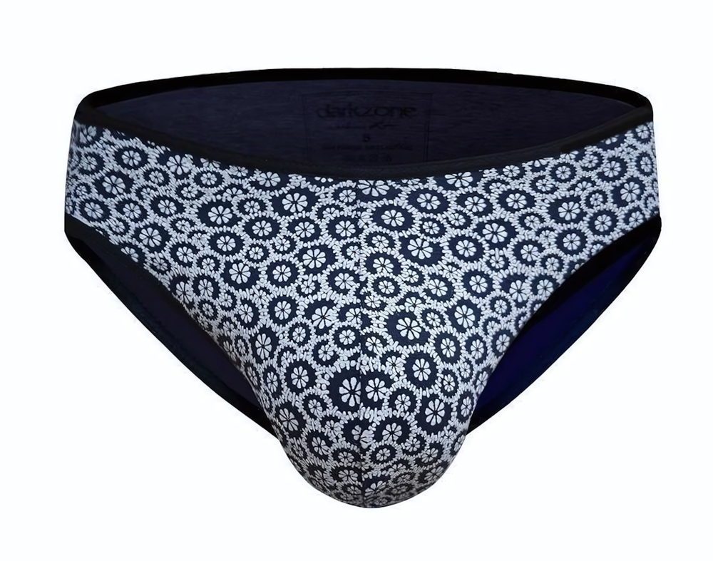 Темно-синие трусы-слипы с мелким цветочным принтом (Размер: S) (Цвет: темно-синий)