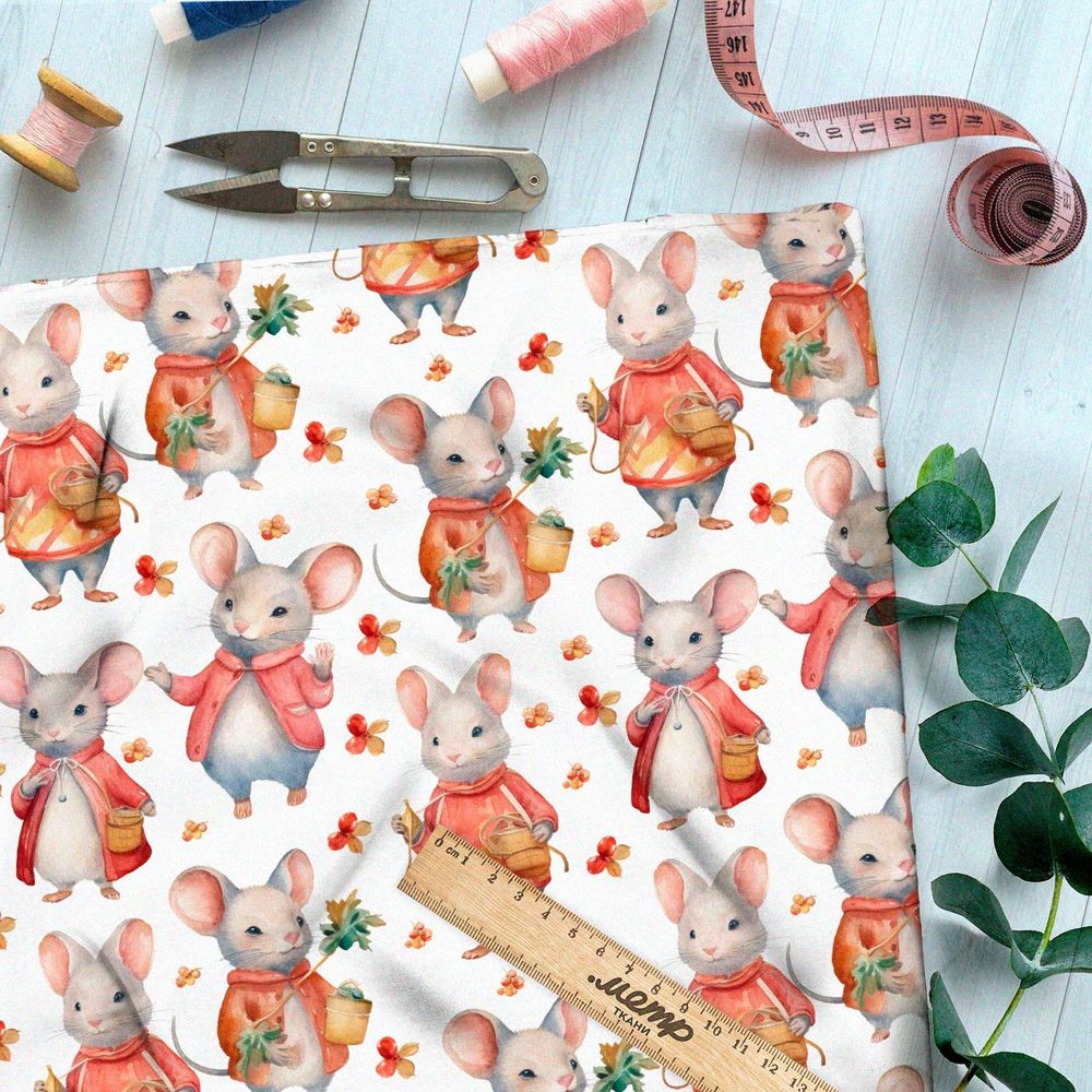 Ткань премиум сатин забавные мыши