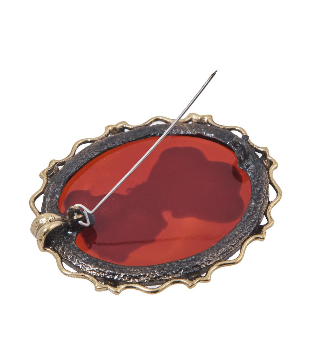 AM-2593/1 Брошь «Камея» (латунь, янтарь)