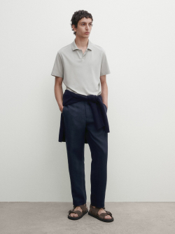 Massimo Dutti Поло из смесового хлопка с короткими рукавами, светло-зеленый