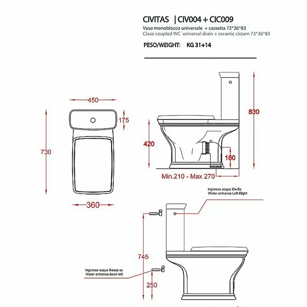 Унитаз напольный Artceram CIVITAS CIV004 01 00 белый/хром