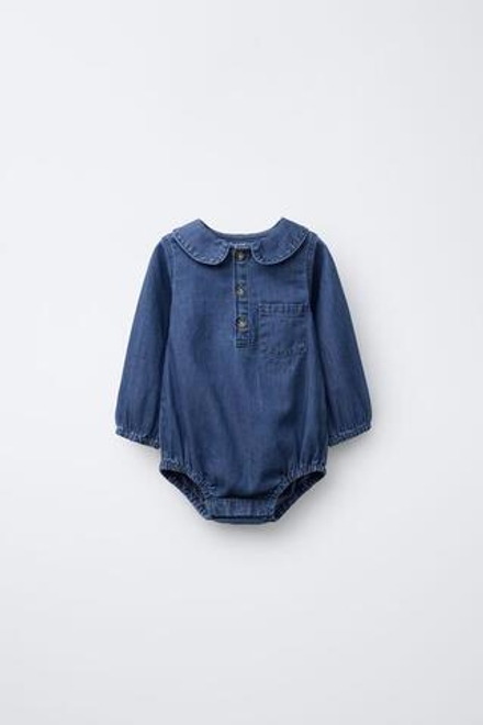 ZARA ДЖИНСОВЫЙ БОДИ, ВЫЦВЕТШИЙ СИНИЙ