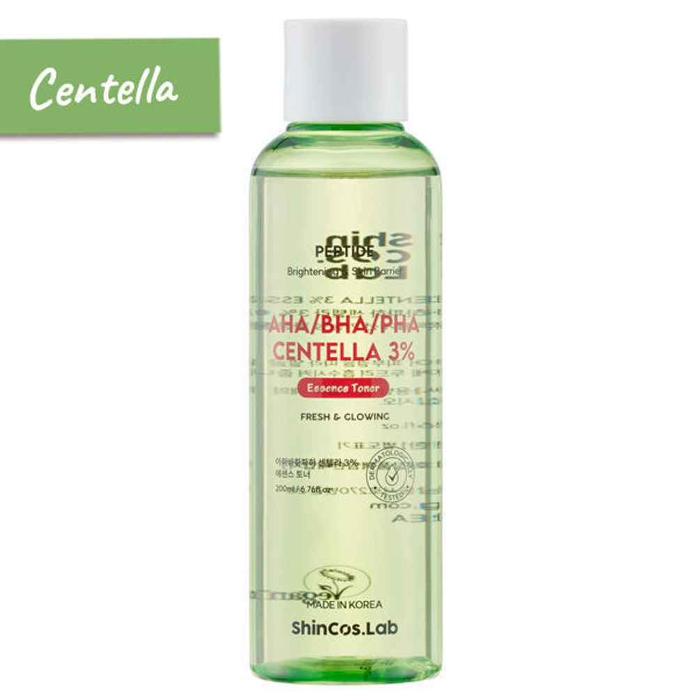 Тонер-эссенция для лица с 3 видами кислот и центеллой азиатской ShinCos.Lab AHA/BHA/PHA Centella 3% Essence Toner, 200мл