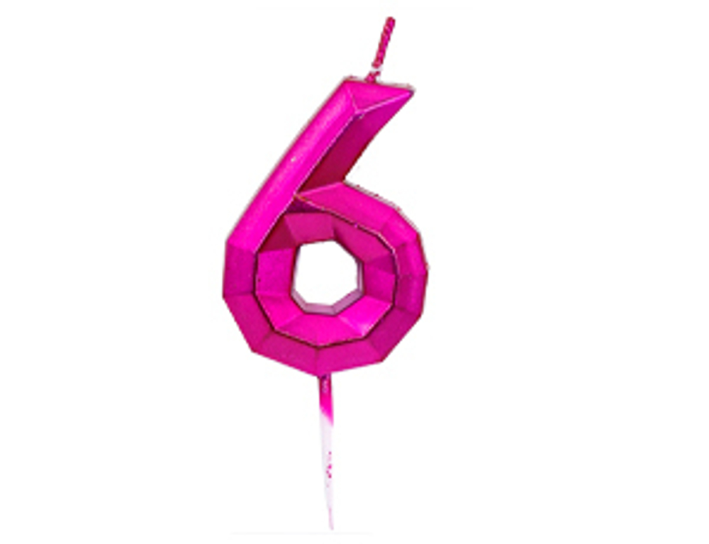 Свеча-цифра Диамант Маджента "6", 4,5 см