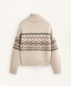 Oysho Жаккардовый трикотажный джемпер с высоким воротом, 10% шерсть, каменный