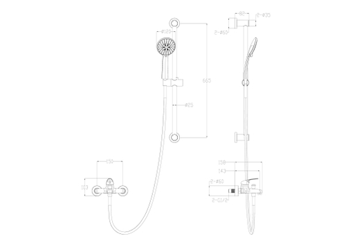 Смеситель для ванны с душевым гарнитуром WONZON & WOGHAND, Черный матовый (WW-4560-MB)
