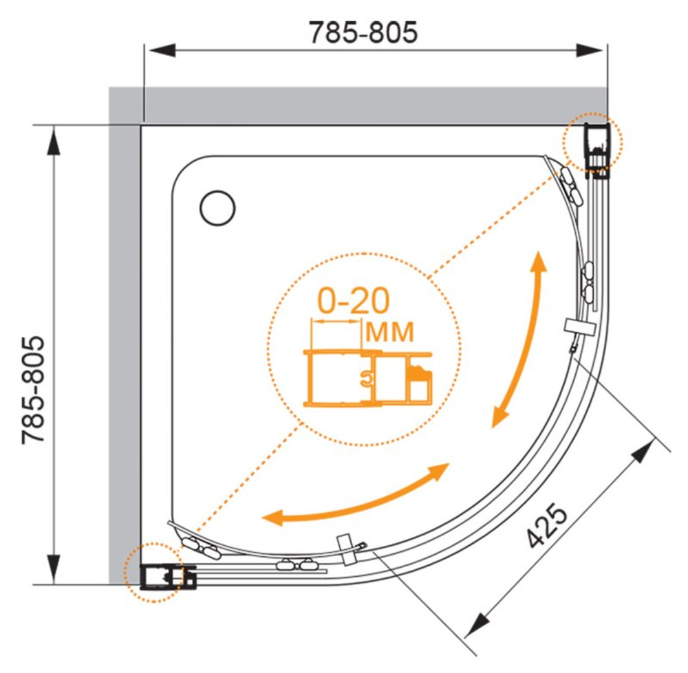 Душевой уголок Cezares MOMENTO-R-2-80-C-Cr