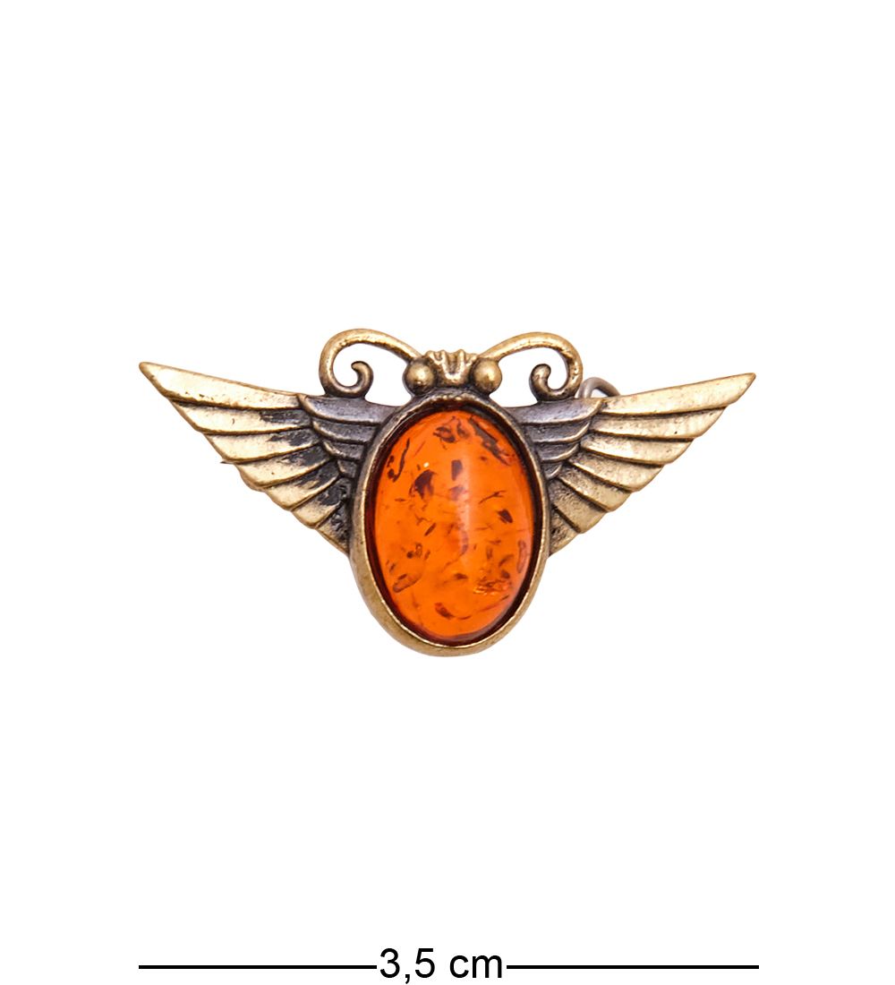 AM-3441 Брошь «Жук Светлячок» (латунь, янтарь)