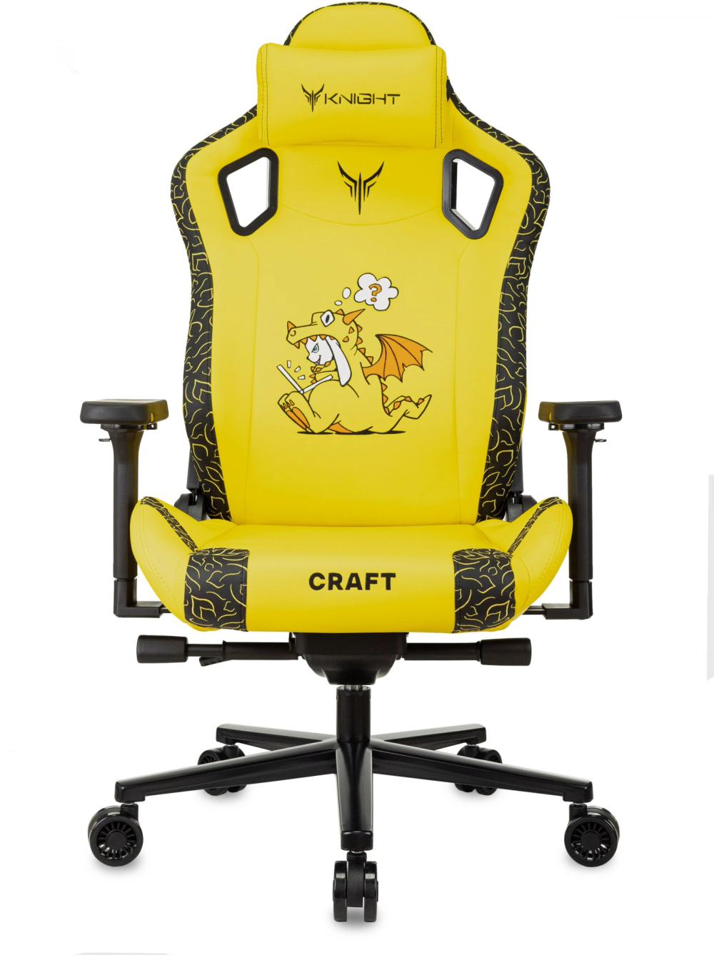 Кресло игровое Knight Craft Dragon, желтое, с рисунком, из эко.кожи