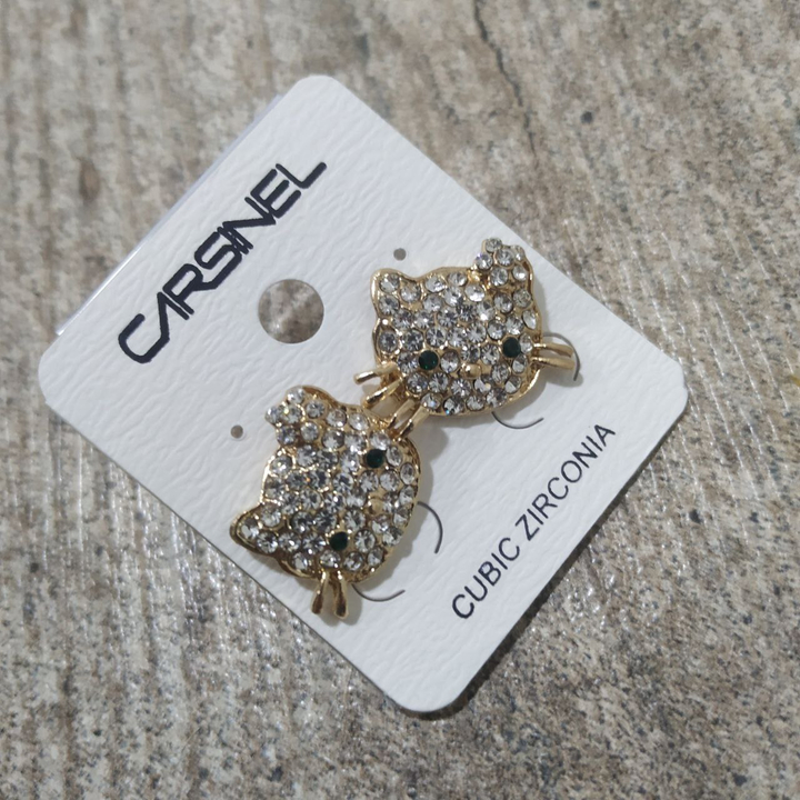 Серьги-гвоздики Hello Kitty мордашка стразы прозрачные металл золотистый