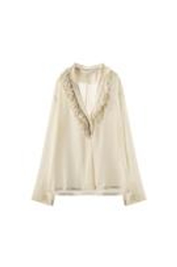 ZARA СТРУЯЩАЯСЯ РУБАШКА С ВОЛАНАМИ — ZW COLLECTION LIMITED EDITION, СВЕТЛЫЙ ЭКРЮ