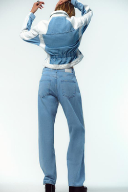 ZARA ДЖИНСЫ Z1975 STRAIGHT СО СРЕДНЕЙ ПОСАДКОЙ И КОМБИНИРОВАННОЙ ВАРКОЙ, ВЫЦВЕТШИЙ СИНИЙ