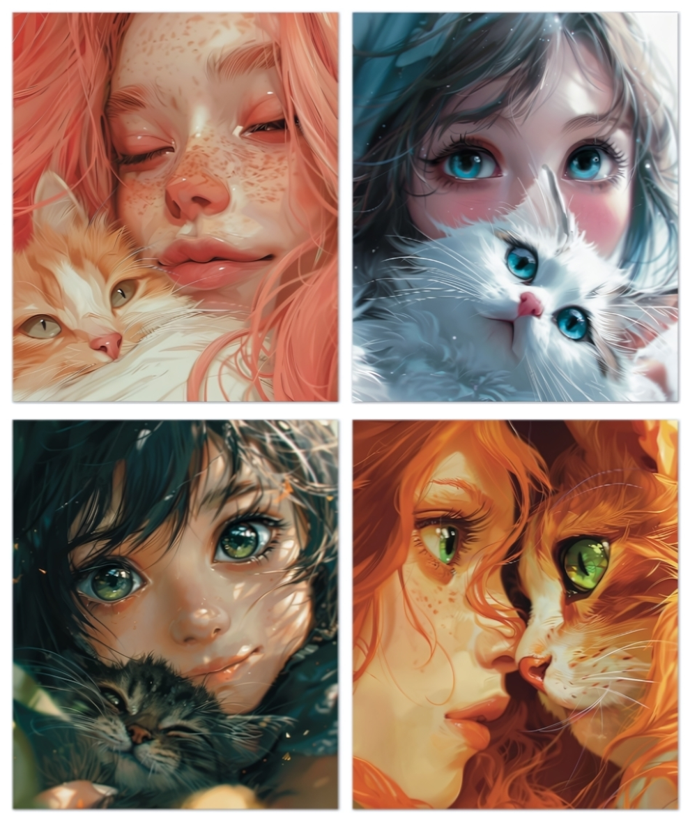 Тетрадь А5 48л. клетка "Anime cats" соффтач-лак, 4 дизайна (ПОЛИНОМ)