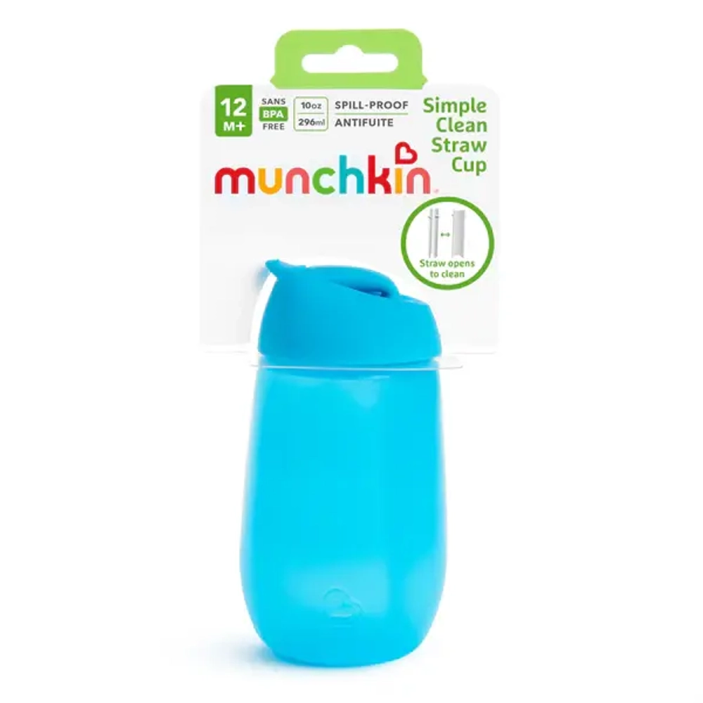 Munchkin поильник непроливайка с трубочкой Simple Clean Straw 296 мл с 12 мес ,голубой 90018