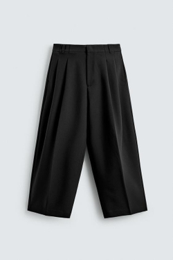 ZARA БРЮКИ WIDE FIT СО СКЛАДКАМИ, ЧЕРНЫЙ