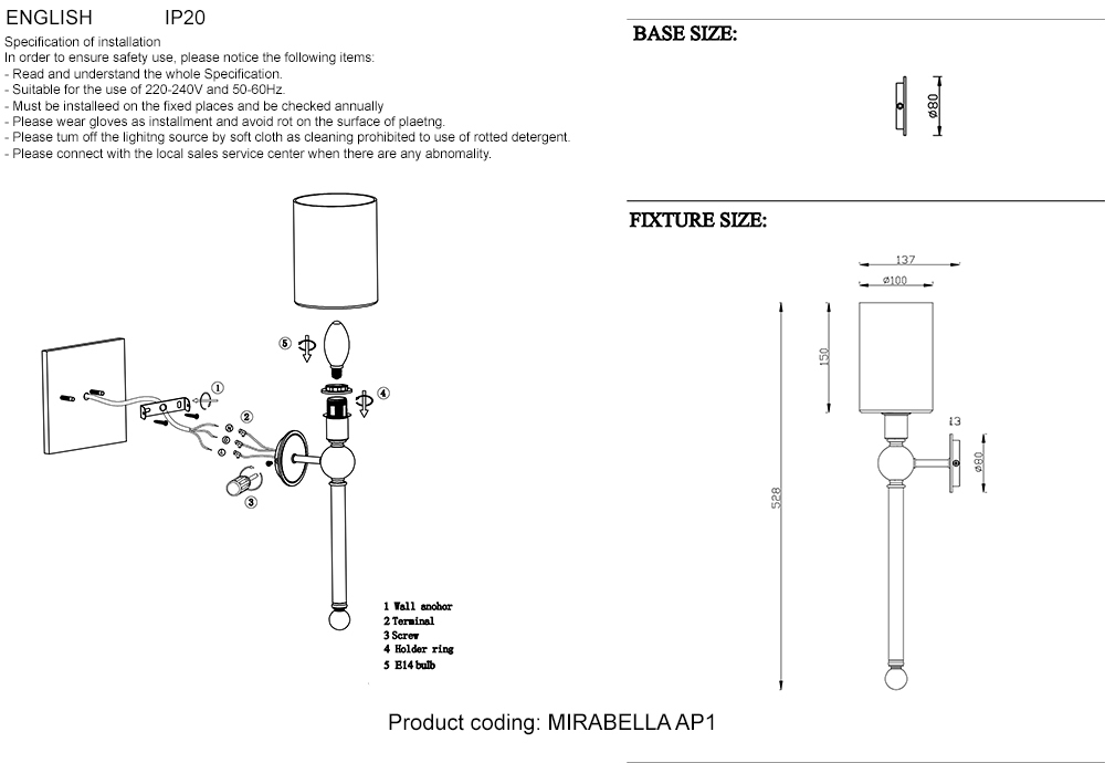 Настенный светильник Crystal Lux MIRABELLA AP1 GOLD/WHITE