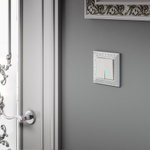 Выключатель двухклавишный проходной с подсветкой (перламутровый рифленый)