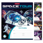 Тетрадь 12л., линия, Erich Krause, скрепка, блок офсет, мелован. картон "Space Tour", ассорти