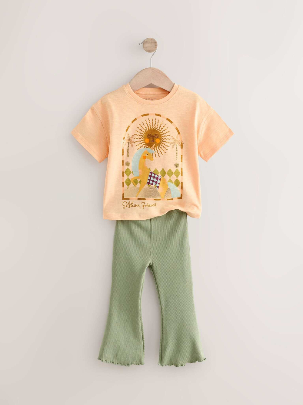Футболка и легинсы-клеш в комплекте для девочки Next AD5-471, Светло-оранжевый, Хаки