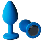 Голубая анальная пробка с черным кристаллом - 7 см. (Цвет: черный)